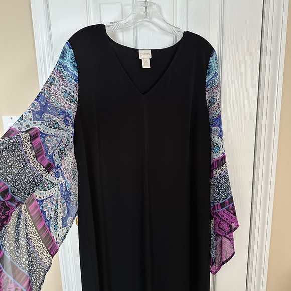 Chico's V Neck Black Dress with Vibrant Sleeves - Picture 3 of 3